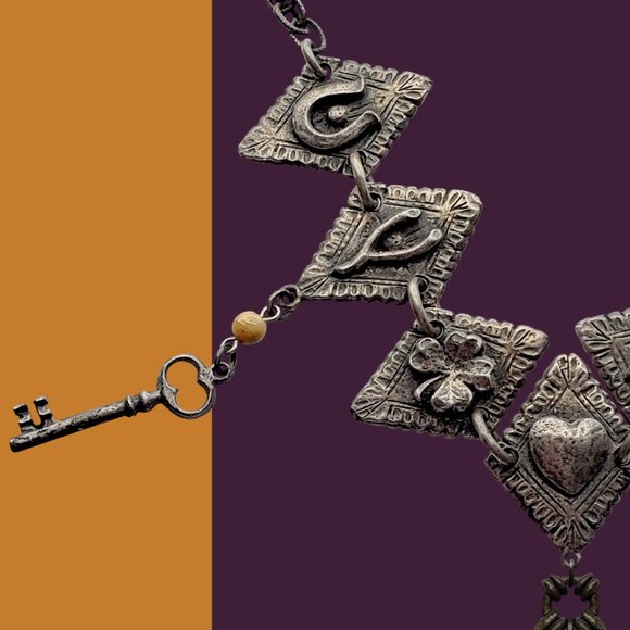 NECKLACE Vintage HAND-MADE Antique Silver Lucky Charms - Picture 3 of 4